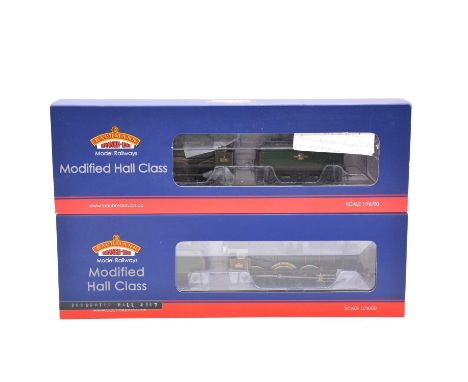 Bachmann OO gauge model railway steam locomotives with tenders, two including ref 31-786 BR 4-6-0 modified Hall class 'Burton