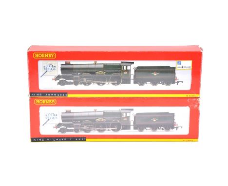 Hornby OO gauge model railway steam locomotives with tenders, two including ref R3074 BR King class 4-6-0 'King William IV' n