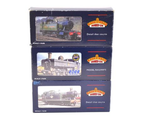 Bachmann OO gauge model railway tank locomotives, three including ref 32-213DC GWR class 5700 0-6-0 pannier tank no. 7788, DC