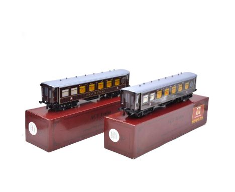 ACE Trains O gauge model railway Metropolitan Pullman passenger coaches, two including ref C/27PM 'Mayflower'; ref C/27PG 'Ga