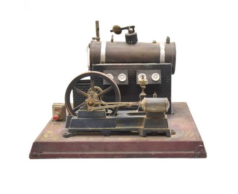 Early twentieth century horizontal live steam stationary engine, tin construction, width 30cm, height 21cm (a/f)
