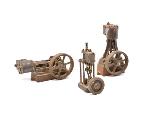 Three live steam engines, including Stuart Turner virtical engine, height 15cm; horizontal engine, width 17cm; and a similar 