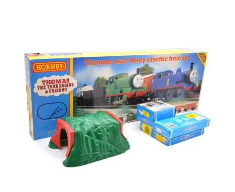 Hornby OO gauge Thomas the Tank Engine set and accessories, including ref R9003 "Thomas and Percy electric train set"; ref R2