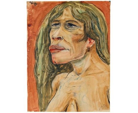 Otto Dix (1891 Gera - 1969 Singen) (F)'Frauenkopf' (Kopf einer Dirne), Aquarell und Tusche auf Papier, 1925, 39,5 cm x 30 cm 