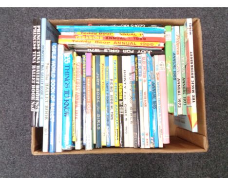 A box of mid century and later annuals, Magic round about, Diana and Bunty for girls etc 