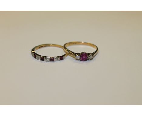 Two 18ct gold ruby and diamond rings (2)