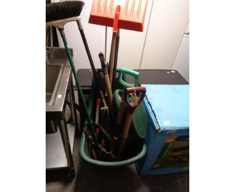 A garden trolley of garden tools inc. edgers, shears, rakes, spades, forks etc 