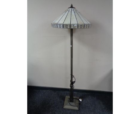 An Art Deco style floor lamp with leaded glass shade 