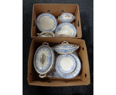 Two boxes of antique Oxford K &amp; C blue and white dinner ware