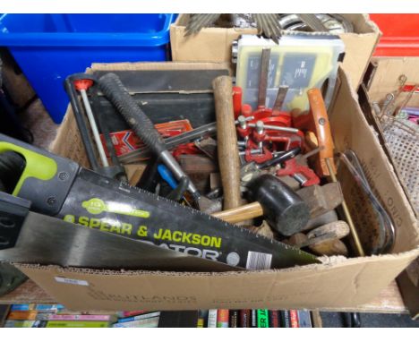 A box of wood working tools etc 
