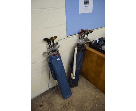 Two vintage golf bags including clubs