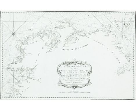 HuddartChart of the North Coast of IrelandThe title is a scalloped frame in the bottom centre and reads A New Hydrographical 