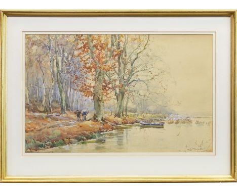 HENRY (HARRY) R GARDINER (BRITISH exh 1897 - 1933), TWO FAGGOT GATHERERS ON A RIVERBANK watercolour on paper, signed and indi