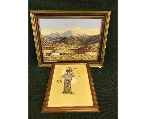 A framed oil - landscape study by H. Marwood, dated '50 and a pine framed sketch 
