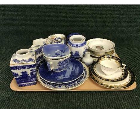 A tray of Royal Worcester china trio, Ringtons ware, Copenhagen plates etc 