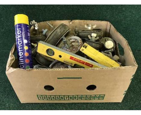 Two boxes of wood working planes, power tools, drain equipment etc 