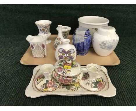 A tray of Maling Roseland trinket set, ginger jar, Kutani Crane china etc 