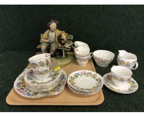 A tray of Shelley Spring Bouquet tea service and a Capo figure