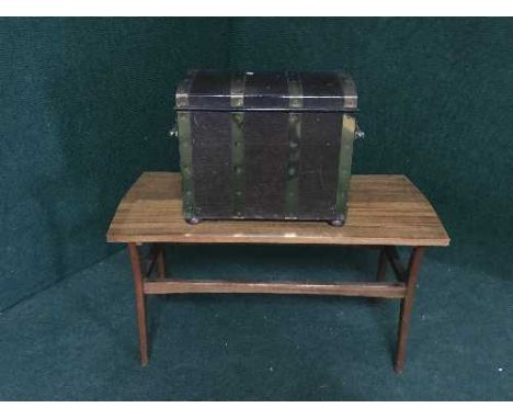 A 1970's teak coffee table and a brass bound coal box