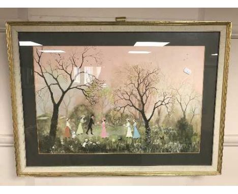 After Helen Bradley : a colour print depicting children playing in a park