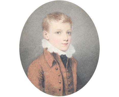 Adam Buck (British, 1759-1833)Portrait miniature of a boy in a burnt orange coat and white collarSigned in pencil and dated 1