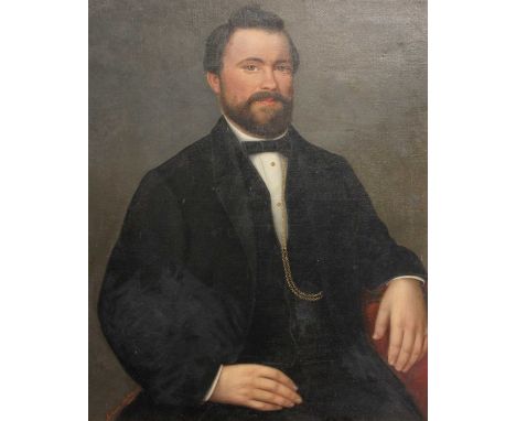 A* Loos (19th Century)Portrait of a gentleman seated wearing black formal attireSigned and inscribed Antwerp and dated 1863, 