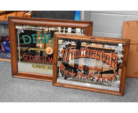 Two Reproduction Advertising Mirrors, including one for Dewar's Scotch Whisky, 64cm by 82cm
