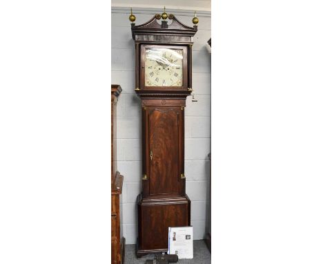 A Mahogany Painted Dial Eight Dial Longcase Clock, unsigned, the eight day movement with attached false plate, stamped Wilson