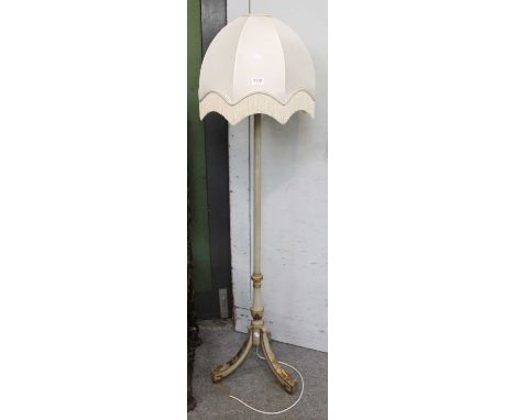 A Cream Painted Standard Lamp, with gilt chinoisserie decoration and silk shade, 151cm overall