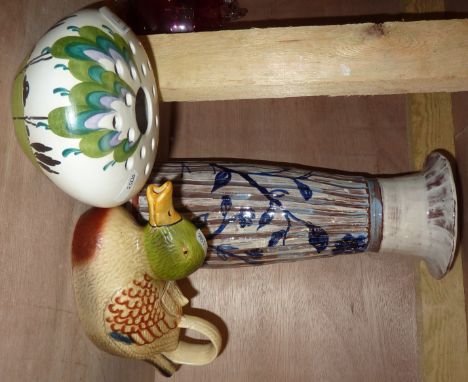 Radford pot pourri pot, Tony Wood duck teapot and a large studio ware vase