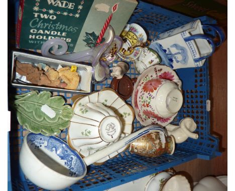 Murano glass flower, Wade dishes, blue and white soup ladle etc