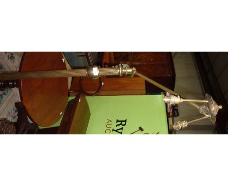 Unusual brass standard style lamp with fluted column and adjustable twin branch light fitting