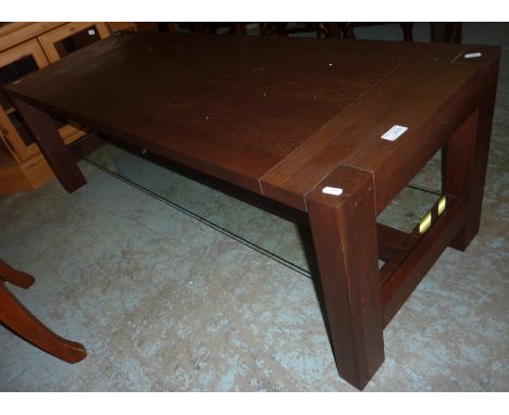 Large rectangular coffee table with lower glass shelf