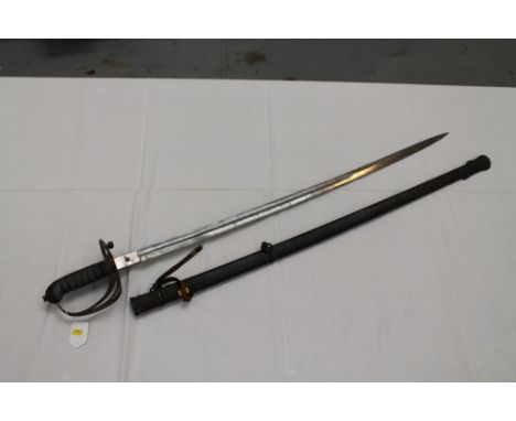 Victorian 1827 pattern 7th Somerset Light Infantry Officers' sword with steel Gothic hilt, with crowned bugle badge, etched p