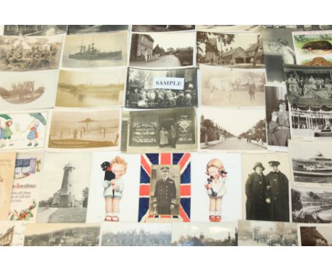 Postcards - good quality and loose cards - including real photographic G. Pollard, Confectioner shop front with staff, Leisto