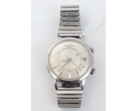 Jaeger-LeCoultre Memovox automatic alarm wristwatch in stainless steel case and bracelet with adjustable clasp, silvered dial