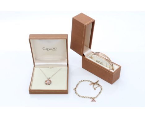 Welsh Clogau gold (9ct) bangle, Clogau gold (9ct) bracelet and Clogau silver and gold pendant