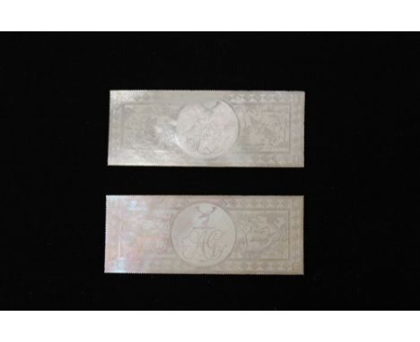 Two crested (Stag AG) mother of pearl gaming counters with landscape and figure decoration