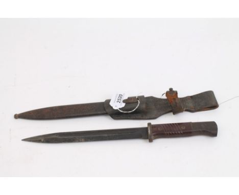 Second World War German K98 bayonet in scabbard with leather frog