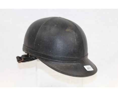 Vintage black leather cycling helmet by Aviakit