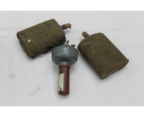 Second World War hand-bearing compass, together with two khaki covered water bottles