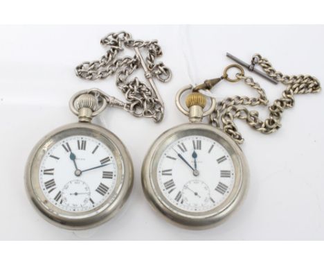 Gentlemen's steel cased open faced 'Railway' pocket watch, by Selex, with white enamel dial with Roman numerals, subsidiary s