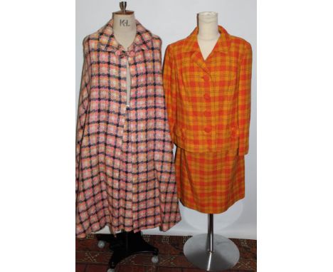 Ladies' tweed items - including cape and skirt suit and orange tweed suit - both by Cavaliers, Mayfair, another tweed skirt a