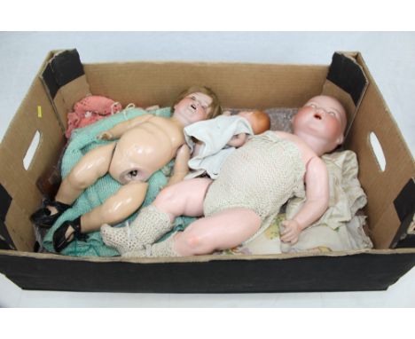 Dolls - large Armand Marseille bisque head 351 / 5½K - composite body, small Armand Marseille doll 351 / 2/0K, blue sleeping 