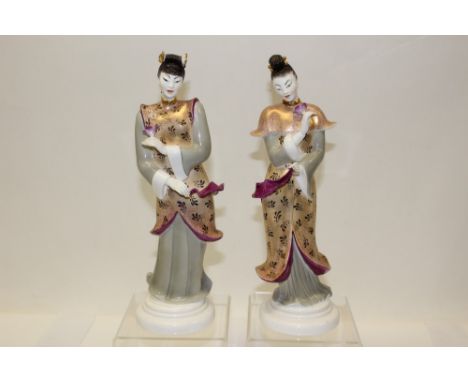 Two Royal Worcester figures - Japanese Geishas, modelled by Pinder Davis, No 3419 and 3420   CONDITION REPORT  Very good cond