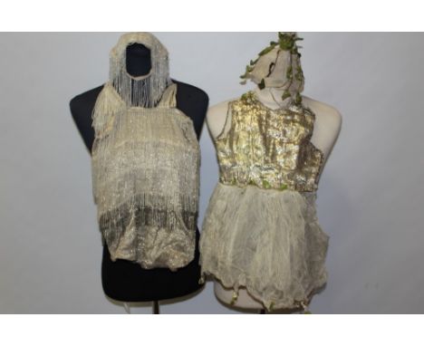 Two children's vintage fancy dress costumes - one is a tiered beaded 1920s 'flapper' costume with matching headdress and the 