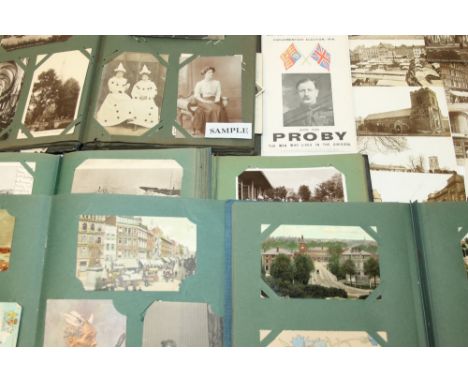 Postcards in five albums - including early G.B. topography black and white vignette, undivided backs, coloured artist-drawn F