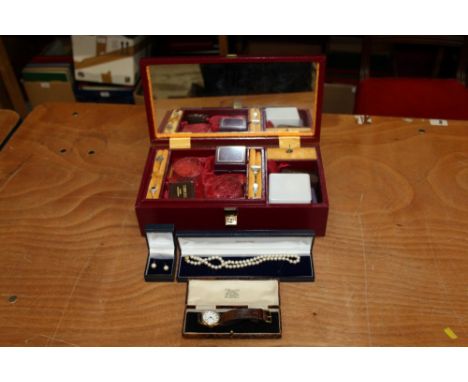 1930s gentlemen's gold (9ct) cased wristwatch, gold (9ct) chain, two silver bangles, cultured pearl necklace and quantity vin
