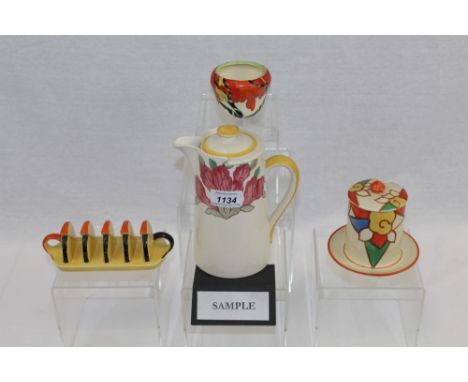 Two Clarice Cliff preserve pots, Carlton Ware toast rack, Royal Doulton Azalea coffee pot and other decorative ceramics - inc