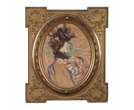 Follower of Henri de Toulouse-Lautrec (French 1864-1901) PORTRAIT OF A LADY pastel on card 51 by 40cm 